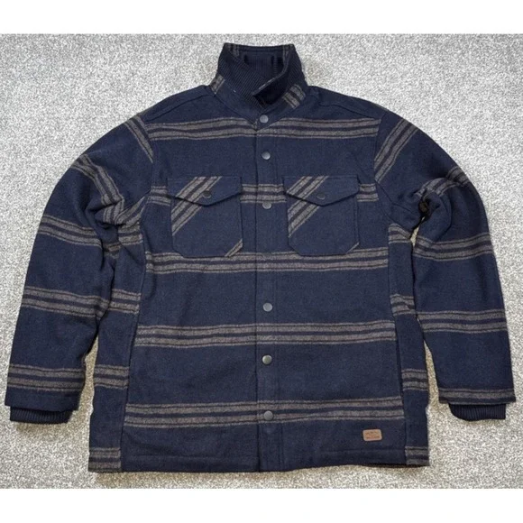 Jachs New York Wool Blend Sherpa Lined Jacket Mens Large Navy Plaid Insulated - Picture 2 of 12